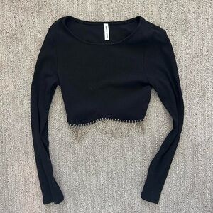 Rhinestone Fringe Bottom Long Sleeve